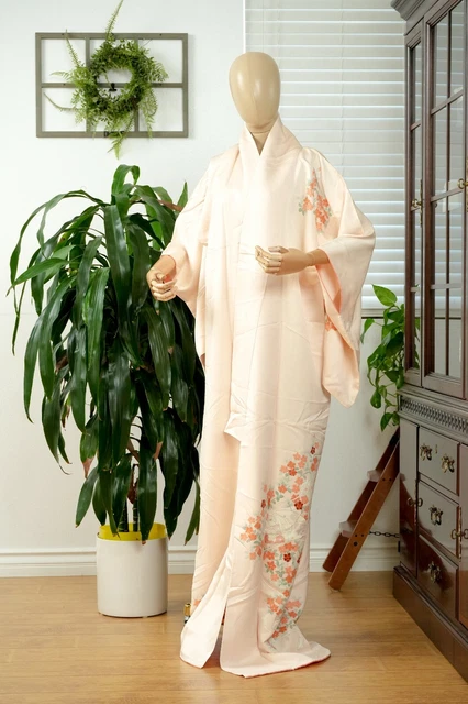 Dear Vanilla Japanese Silk Kimono Women's Robe Gown Authentic Japan Vintage Mint