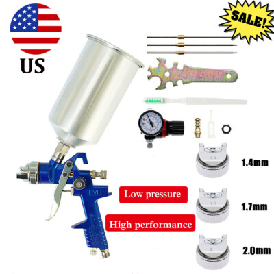 HVLP Auto Paint Air Spray Gun Kit Gravity Feed Car Primer 1.4MM 1.7 2.0MM Nozzle