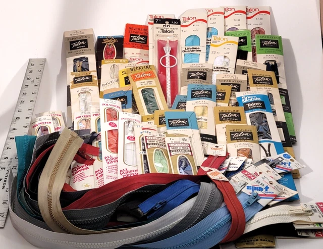 Lot 50 Vintage NOS Zippers Assorted Colors Talon Coats USA Nylon Metal Polyester