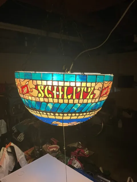 Rare Vintage 1970's Schlitz Beer Advertising Lighted Hanging Sign- Tiffany Look