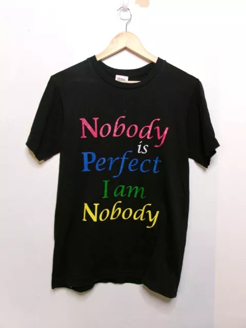 vintage novelty shirt mens size medium black big txt y2k nobody is perfect