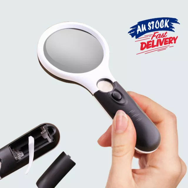 3 LED Light Handheld Magnifier Magnifying Jewelry Loupe Glass Reading