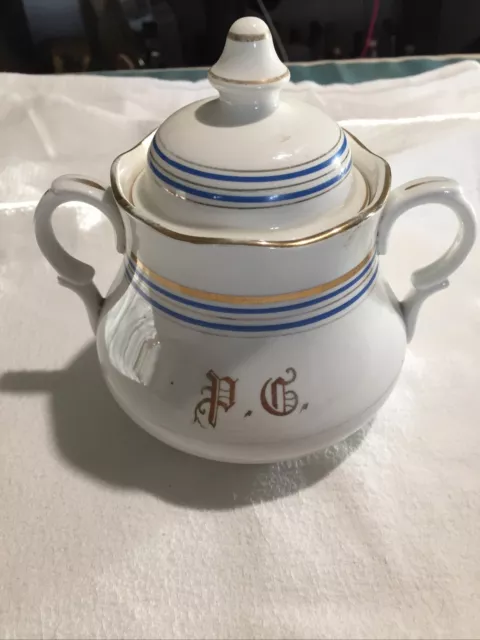 Ancien Sucrier En Faience Monogramme PG