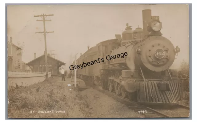 RPPC Railroad Train Station Depot BIG LAKE WA Washington Real Photo Postcard