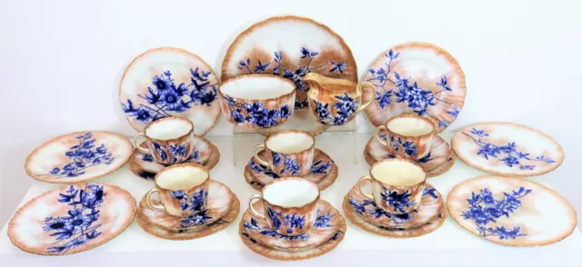 Antique Royal Doulton C1684 Tea Set Fluted Cobalt Blue Gold white Art Nouveau