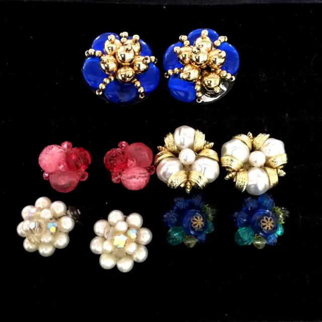 5 Pair Beaded Clip Earring Lot - 127