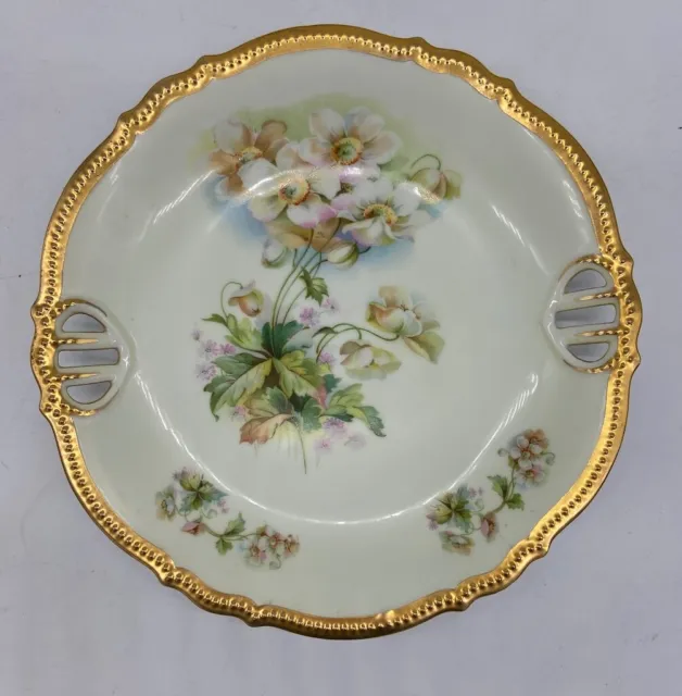 VTG Antique P.K.Silesia Porcelain Double Handles Hand Painted Round Plate 9 1/2”