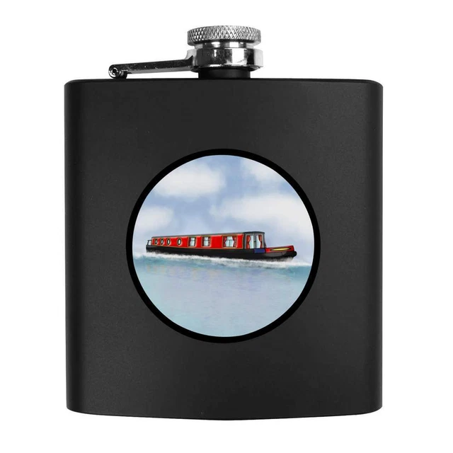 6oz (170ml) 'Motivo de Barco de Canal Rojo' Frasco de cadera (HP00015265)