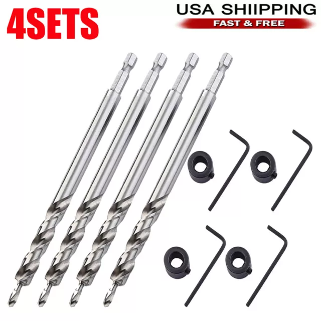 4Sets Hex Twist Step Drill Bit for Pocket Hole Drill Jig Guide Kit 3/8inch 9.5mm