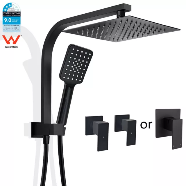 Black 8'' Square Ultrathin Shower Head Handheld Gooseneck Wall Arm Set Mixer Tap