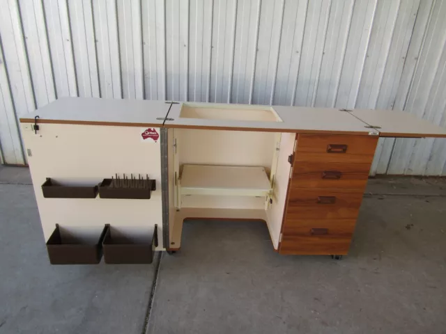 Horn Sewing Machine Cabinet Overlocker Storage on Castors Vintage 3