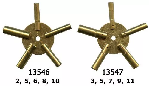 5 Prong Universal Brass Clock Winding Key for Winding Clocks ODD & EVEN Numbers