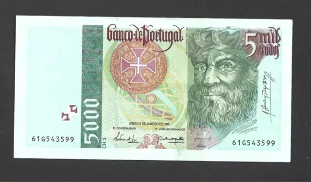 5000 Escudos Extra Fine  Banknote From  Portugal 1995   Pick-190