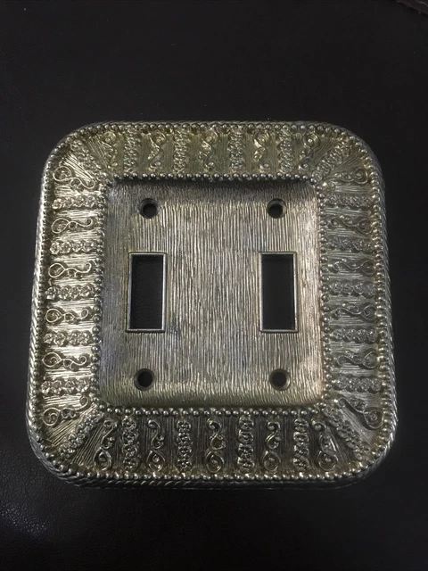 VTG Brass Double Light Switch Plate Ornate Hollywood Regency Contessa W/Screws