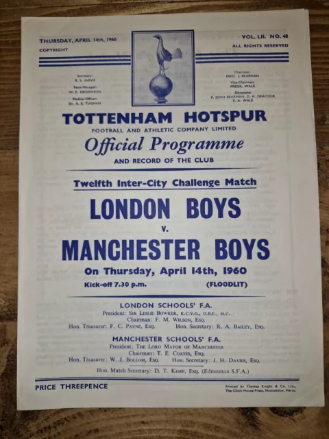 London Boys v Manchester Boy at Tottenham 14.4.1960 - Challenge Match Friendly