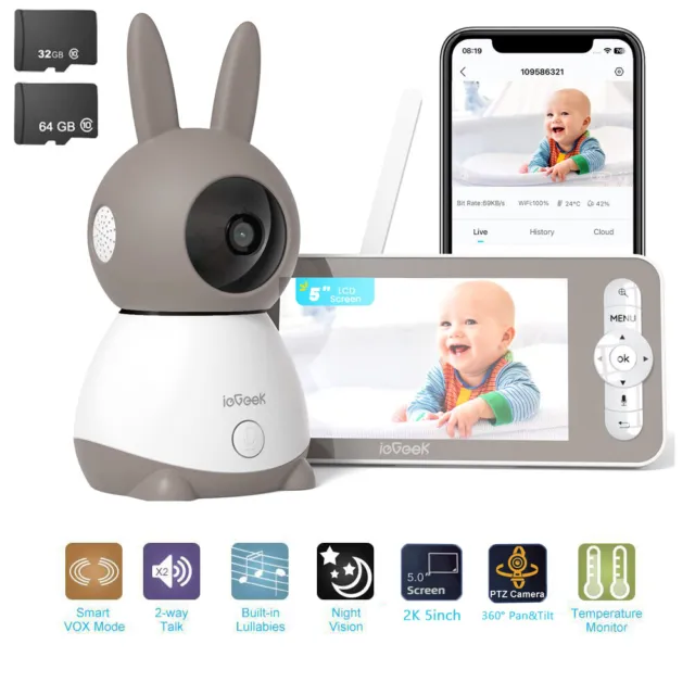 ieGeek 5" Wifi Security Camera PTZ Home Indoor Baby Monitor Camera Night Vision