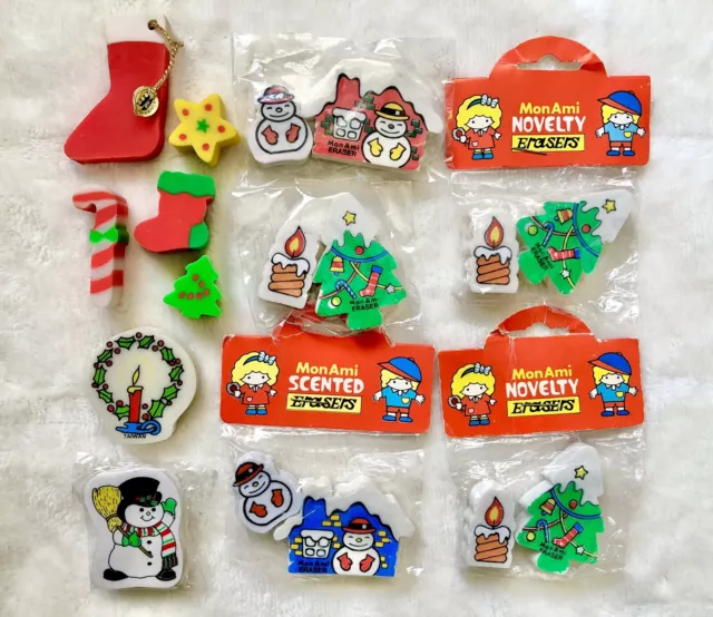 🎄Job Lot Bundle Vintage 1980’s Mon Ami/Prince Novelty CHRISTMAS Erasers Rubbers