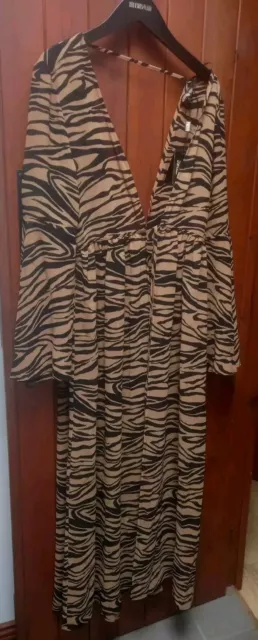 Biba Zebra Print Summer Kaftan Beach Sexy Plunge Cover Up Size M 12- 14 NEW