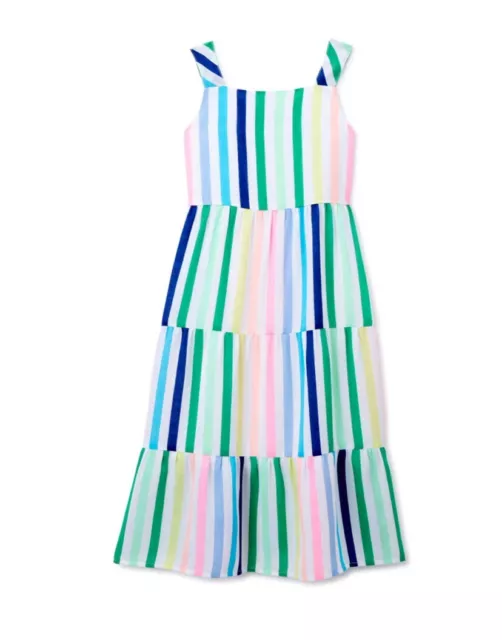 NWT Girls 7-8 Tiered Tank Top Striped Long Maxi Dress Tropical Sleeveless BRIGHT