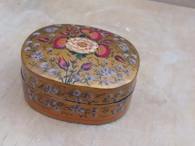 Vintage Antique Retro Wood Wooden Box Trinket Storage Lidded gold papermash red
