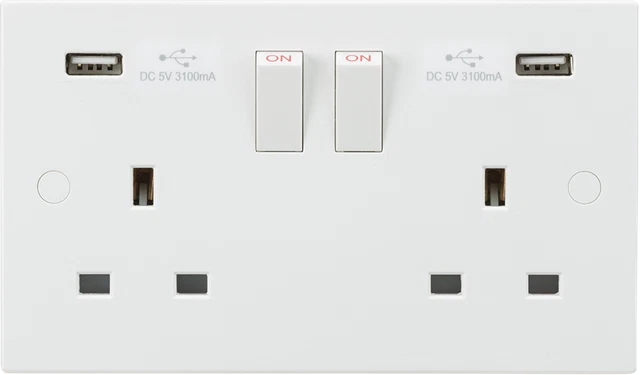 Blanc USB Double Prise 13A avec Double USB Prises de Courant 2AM P Prise 2 Gang