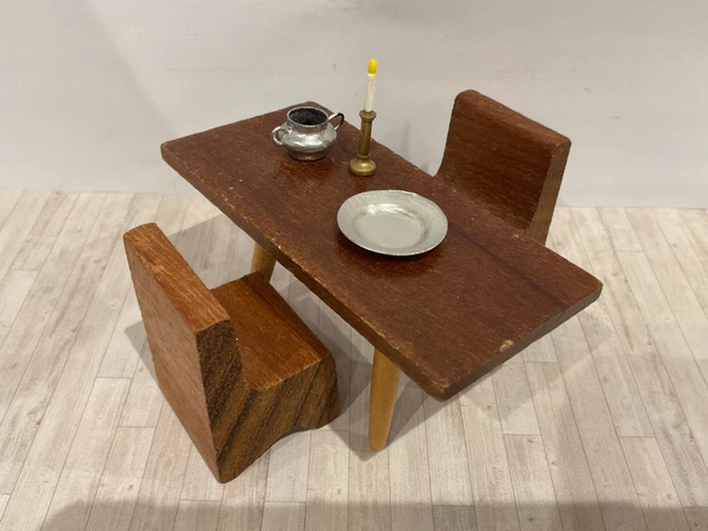 VINTAGE DOL TOI dining table chairs and accessories 16th scale