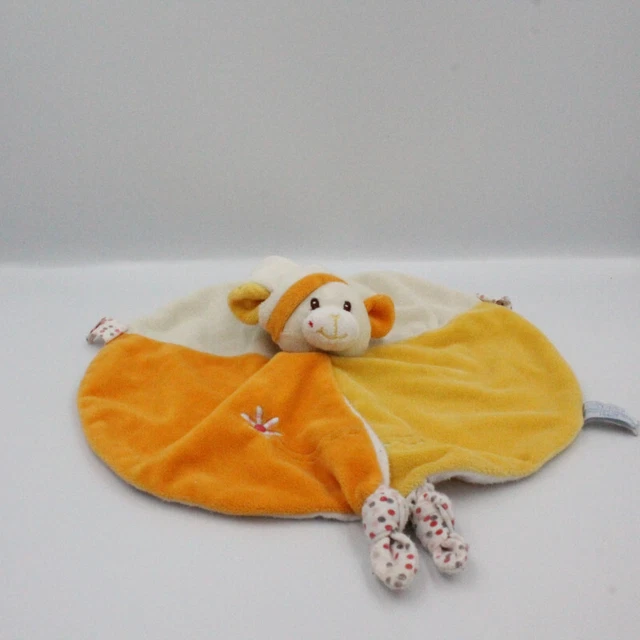 Doudou plat rond souris blanc jaune orange Gipsy - 24408