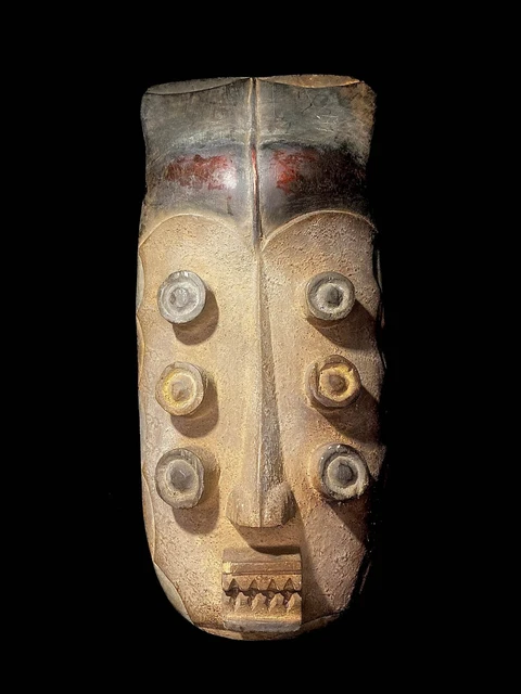 African Tribal Face Mask Wood Hand Carved Vintage Wall Hanging Grebo Kru-5732 24