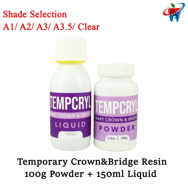 Dental Tempcryl Acrylic Resin Set Powder 100g & Liquid 150ml Shade Select