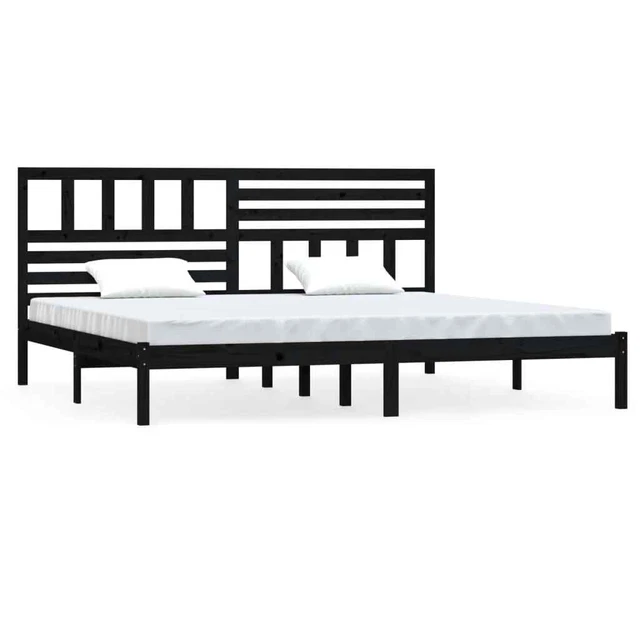 BLACK SOLID PINEWOOD Bed Frame 180x200 cm Super King Size, Sturdy