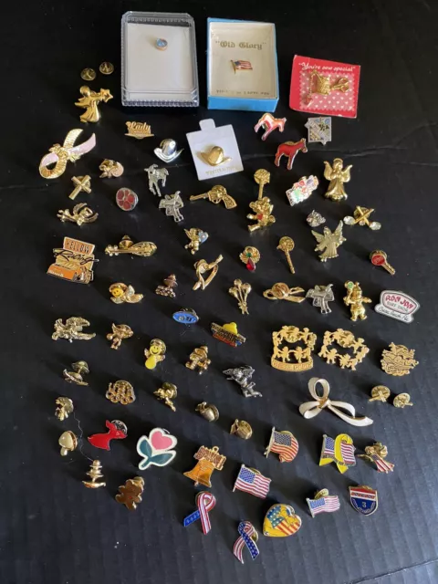 Vintage Enamel Rhinestones Junk Drawer Lapel Pin HUGE LOT Over 73 Tie Tac Pins