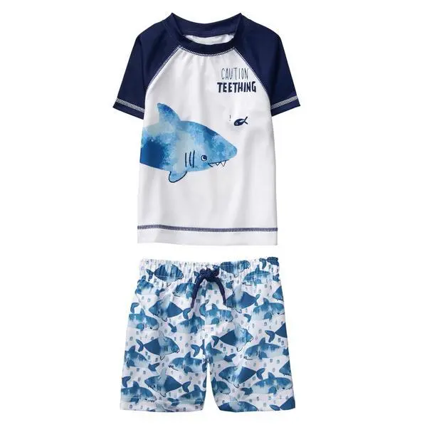 NWT Gymboree Baby Boy Rash Guard Shark Shorts Set UPF 50+ Swimsuit