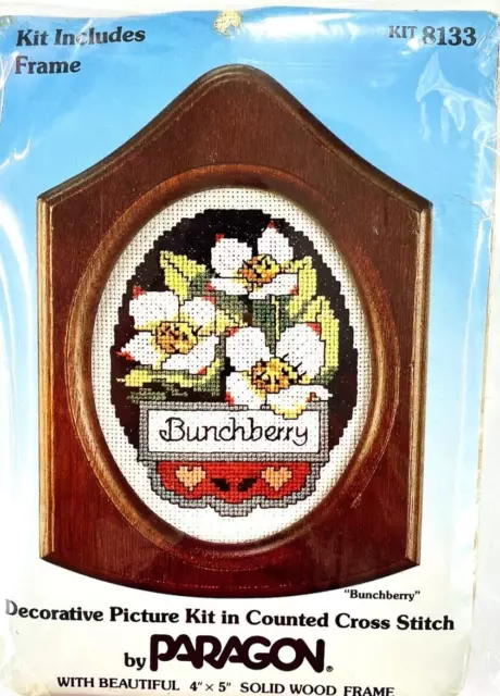 Paragon - Vintage 1986 Cross Stitch Kit - BUNCHBERRY - 18-Count - Frame - 4441s