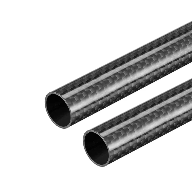 2x Carbono Fibra Redondo Tubo 16x14x500mm 3K Rollo Envuelto Brillante Superficie