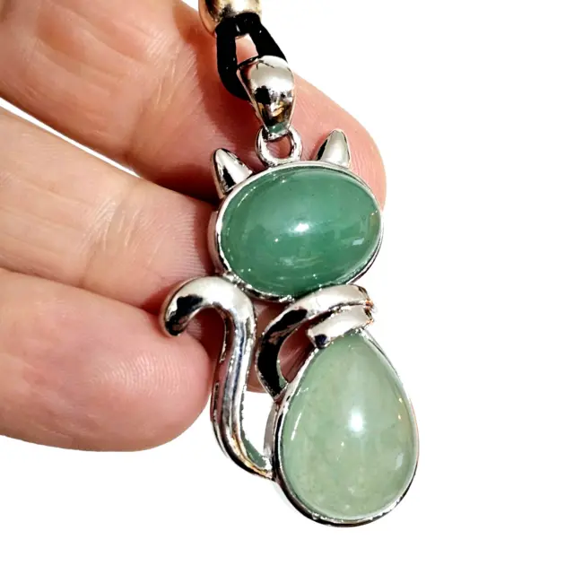 Jade Cat Necklace Pendant Large Nephrite Crystal Lucky Wellness Gemstone Corded