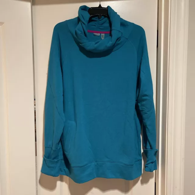 Zella Turquoise Blue Sweatshirt Athletic Top Pockets Womens Size XL Yoga Running