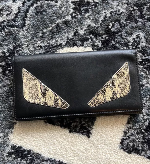 FENDI Snakeskin Monster Eyes Continental Long Wallet Womens Mens Unisex