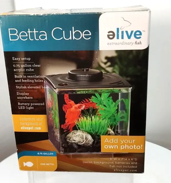 Elive 0.75 Gal Betta  Acrylic Led Light Customize your Own Background Cube Tank