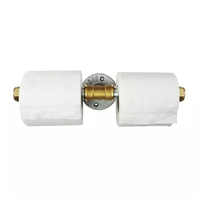 Toilet Roll Paper Holder Industrial Metal Silver Steel & Brass Wall Mounted