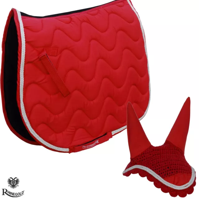 Saddle Pad/Fly Veil Set  Elite Wave by Rhinegold  RED  FULL   Wicking Breathable