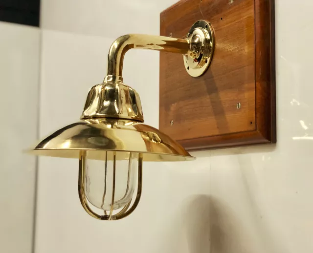 Maritime Handmade Antique Brass 90 Degree Sconce Swan Ship Light With Shade