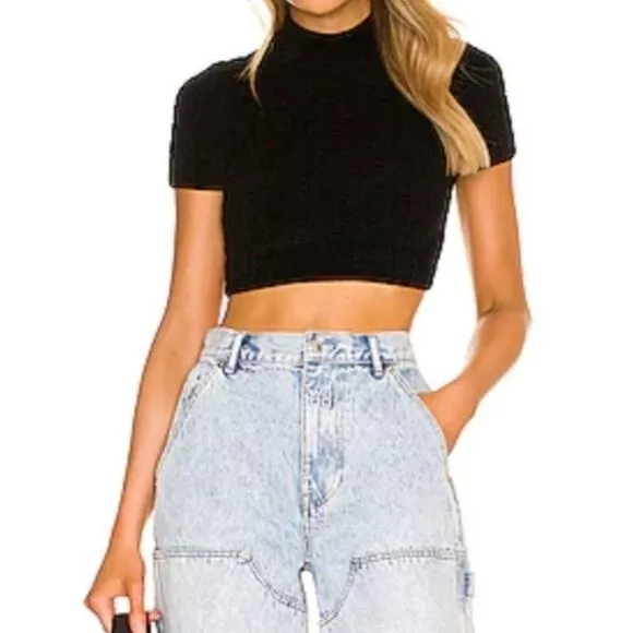 Alexander Wang Cropped Jacquard Pullover in Black