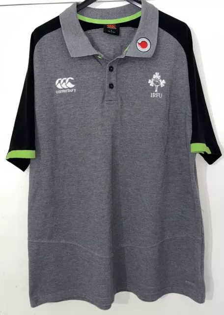 Ireland IRFU Canterbury Rugby Polo Shirt, Grey, Men’s Large