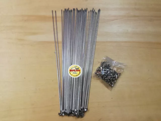 72 RAGGI IN ACCIAIO INOX LUNGHI 305 X 2 mm COMPLETI DI NIPLES IN OTTONE CROMATO