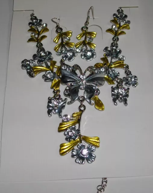 Gorgeous  Rhinestone  Enamel  Butterfly  Necklace  And  Earrings  ( You Choose)