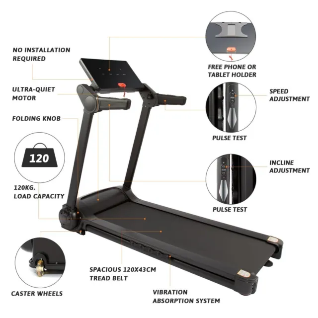 Crenex Treadmill - Pro 2HP 6 Incline Folding Treadmill with Bluetooth 14.8km/h