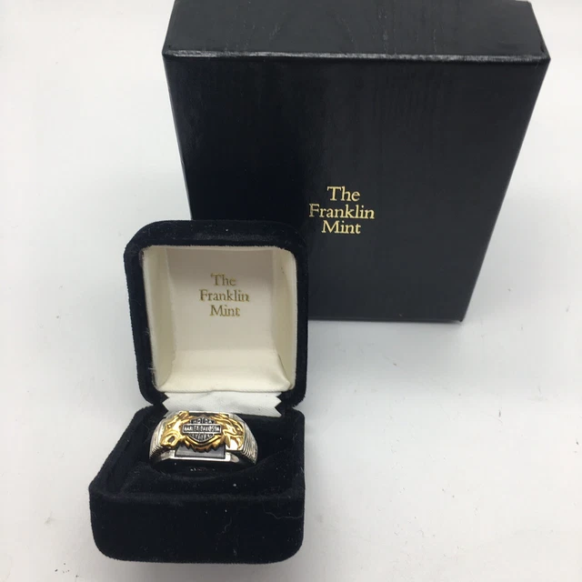 Harley Davidson Heavy Sterling Silver Gold Franklin Mint Wolf Eagle Ring Size 13