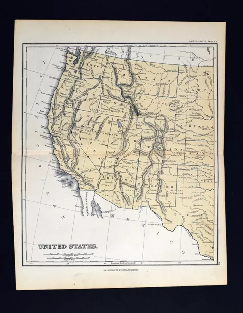 1869 Chambers Map United States West Dakota California Colorado Oregon Utah et