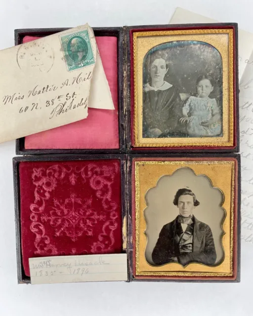 Civil War Era Daguerreotype Set, Husband, Wife and Child with Handwritten Letter