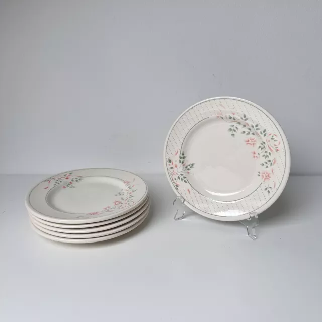 English Ironstone Tableware EIT Side Plates Floral Ribbon Pattern x 6 UK Made 7"